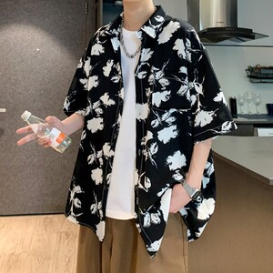 新款港风宽松冰丝轻熟店主风痞帅短袖衬衫大码 C612 P40 控58图片