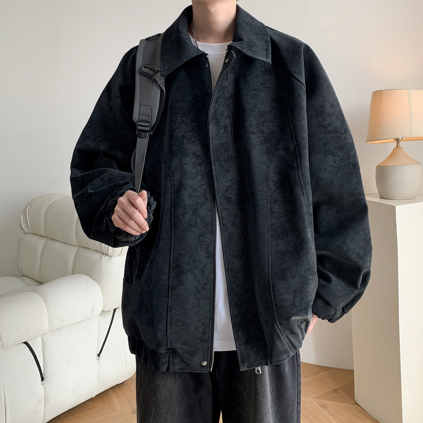 秋冬二开原创内景港风大码绣花皮衣皮夹克外套男J872P88控138，男装夹克，电商A029