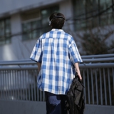 早起风格二开港风相机片大码格子短袖衬衫衬衣男C652P45控58，男装衬衫，电商A029