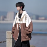 相机片秋冬撞色绣花大码港风拼接卫衣时尚外套男V906P68控88，男装卫衣，电商A029