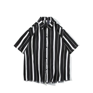 夏季新款港风大码条纹短袖衬衫男 C613 P40 控58图片