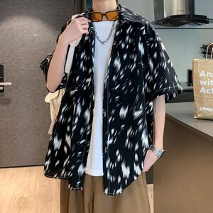 新款夏季抖音直播港风大码外景短袖衬衫花衬衣 C608 P40 控58图片