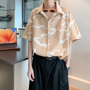 酒店风夏二开冰丝港风大码复古短袖花衬衫花衬衣男C660 P40 控58图片