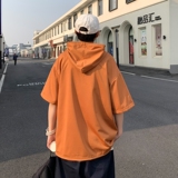 夏季冲锋衣新款大码宽松港风连帽短袖T恤卫衣装T505p48控68，男装T恤，电商A029