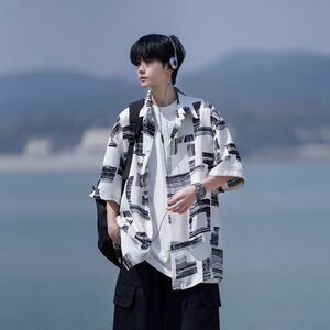 夏季相机片港风大码外景短袖衬衫花衬衣条纹衬衫 C609 P40 控58图片