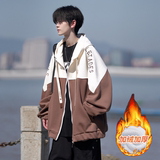 相机片加绒加厚撞色绣花大码港风拼接卫衣时尚外套男V906jmP80，男装卫衣，电商A029