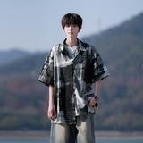 南亚二开港风大码渐变冰丝复古短袖花衬衫花衬衣男C637P40控58，商品下架区，电商A029