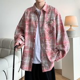 2026新款港风大码印花格子长袖衬衫衬衣男C621P55控78，男装衬衫，电商A029