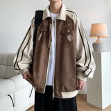 秋冬原创大码宽松港风拼接翻领棒球服夹克外套男J855P98控138，男装夹克，电商A029