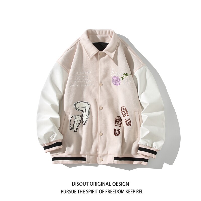 原创大码日系白底平铺宽松翻领棒球服秋冬夹克港风J831P88控128，男装夹克，电商A029
