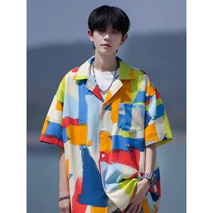 相机片冰丝速干轻熟港风痞帅短袖话衬衫大码衬衫  C606 P40 控58图片