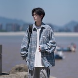 新款港风大码印花格子长袖衬衫衬衣C622P58控88成分棉100，男装衬衫，电商A029