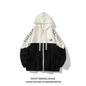 白底日系秋冬撞色绣花大码港风拼接卫衣时尚外套男 V906 P68 控88，女装短外套，电商A029