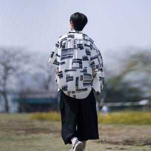 夏季相机片港风大码外景短袖衬衫花衬衣条纹衬衫 C609 P40 控58图片