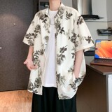 酒店风夏二开冰丝港风大码复古碎花衬衫花衬衣男C659P40控58，男装衬衫，电商A029