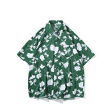 新款港风宽松冰丝轻熟店主风痞帅短袖衬衫大码C612P40控58，男装T恤，电商A029