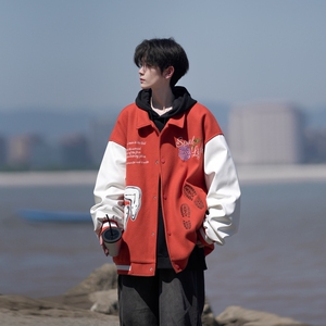相机片秋冬原创大码宽松港风翻领棒球服夹克外套男 J831 P88控128图片