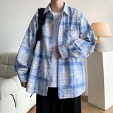 2026新款港风大码印花格子长袖衬衫衬衣男C621P55控78，男装衬衫，电商A029