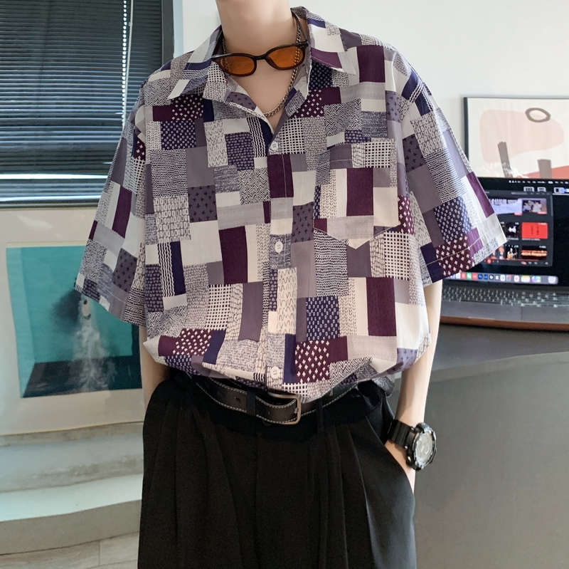 东南亚风男士轻熟店主风痞帅港风短袖话衬衫大码C610P45控58，男装衬衫，电商A029