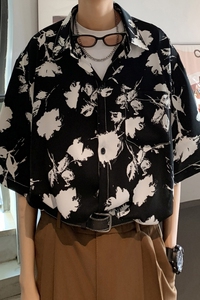 新款港风宽松男冰丝轻熟店主风痞帅短袖衬衫大码  C612 P40 控58图片