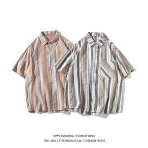 夏季二开新款白底平铺大码条纹短袖衬衫衬衣男C635 P45 控58图片