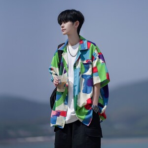 相机片冰丝速干轻熟港风痞帅短袖话衬衫大码衬衫 C606 P40 控58图片