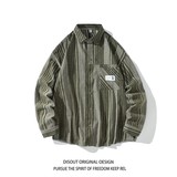 冬新款白底日系港风条纹长袖衬衫衬衣外套男C627P55控78，男装衬衫，电商A029