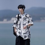 夏季相机片港风大码外景短袖衬衫花衬衣条纹衬衫C609P40控58，男装T恤，电商A029