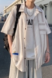 夏季外景新款港风大码男士短袖衬衫条纹衬衫男C616P45控58，男装T恤，电商A029