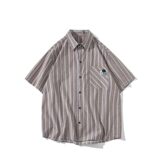 日系白底平铺大码新款男士短袖衬衫条纹衬衫男C605P45控58，男装T恤，电商A029
