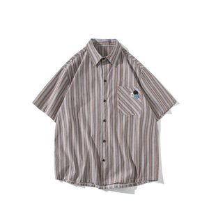 日系白底平铺大码新款男士短袖衬衫条纹衬衫男C605 P45 控58图片