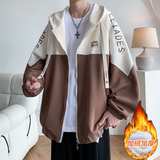 加绒加厚撞色绣花大码港风拼接卫衣时尚外套男V906JMP80，女装短外套，电商A029