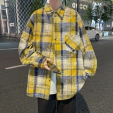 港风大码宽松印花风格格子长袖衬衫衬衣男C620P55控78，男装衬衫，电商A029