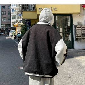 23秋冬新款港风大码夹克连帽假两件棒球服外套 J815 P88 控119图片