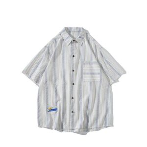 相机片新款港风大码男士短袖衬衫条纹衬衫男C616 P45 控58图片