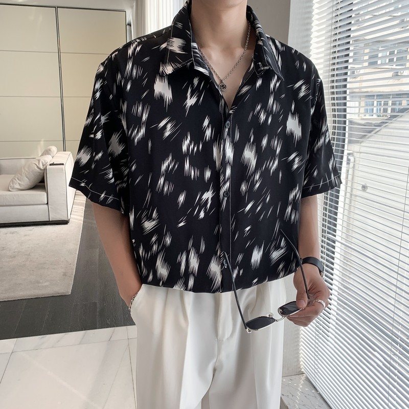 东南亚风轻熟店主风痞帅短袖话衬衫大码港风花衬衫C608P40控58,男装T恤,电商A029