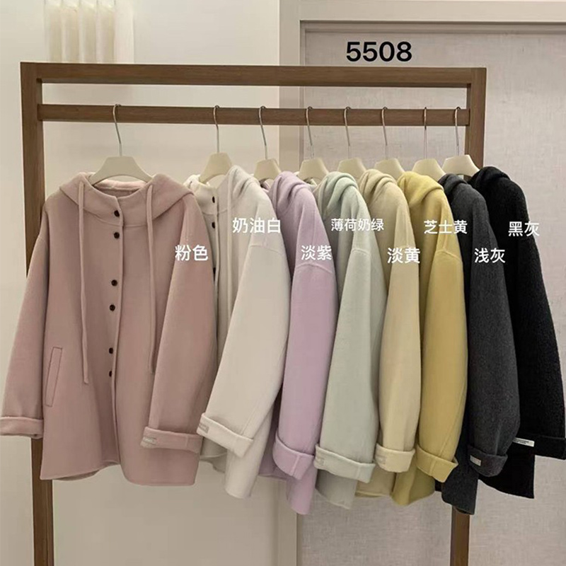 CHITI连帽单排扣双面羊绒大衣女