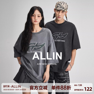纯棉重磅情侣装 潮牌印花半袖 短袖 夏季 圆领上衣 t恤男女同款 ALLIN