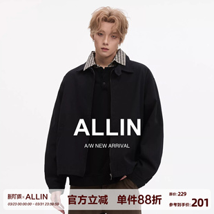 ALLIN 黑色行政夹克男春秋宽松通勤茄克cleanfit翻领情侣纯棉外套