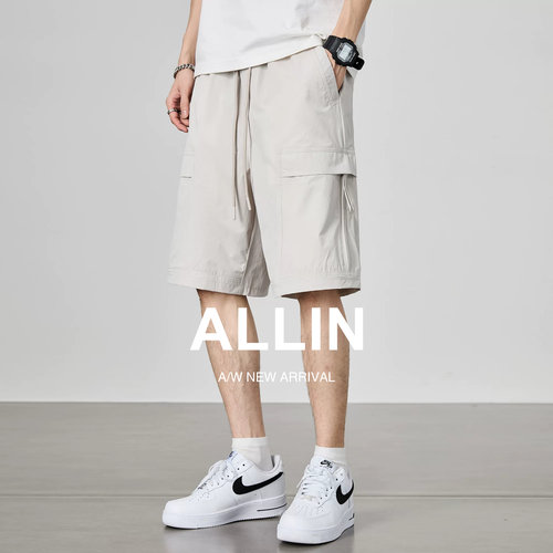 ALLIN 工装大口袋直筒短裤男轻薄夏季潮牌宽松休闲运动五分中裤