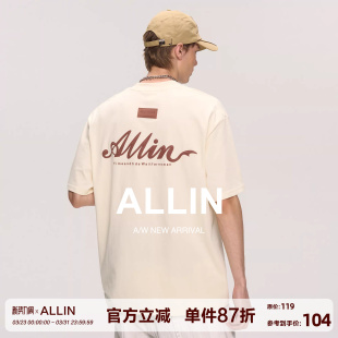 潮牌半袖 ALLIN 新款 t恤男2026夏季 字母印花情侣上衣 重磅纯棉短袖