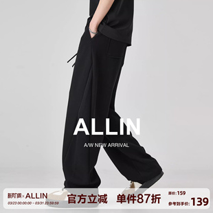高街运动休闲阔腿垂感长裤 ALLIN 子男春秋宽松直筒卫裤 裤 黑色美式