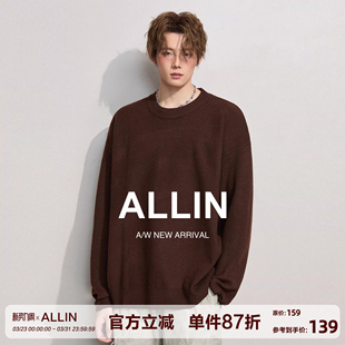 ALLIN 外套 慵懒风圆领毛衣男春秋潮牌情侣纯色套头情侣打底针织衫