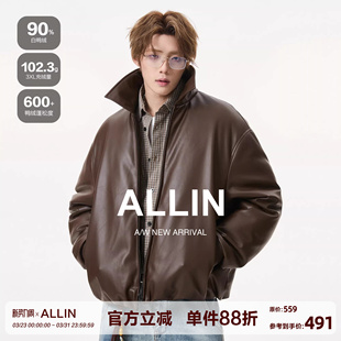 ALLIN 保暖防寒情侣翻领机车皮夹克外套 cleanfit皮衣羽绒服男冬季