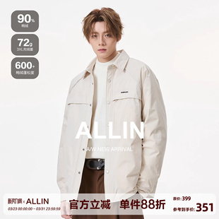 轻薄保暖外套短款 翻领羽绒服男冬季 防寒情侣夹克 90鸭绒衬衫 ALLIN