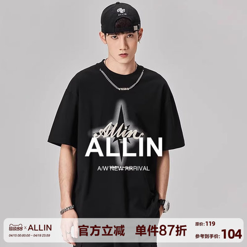 ALLIN品牌LOGO字母印花短袖t恤