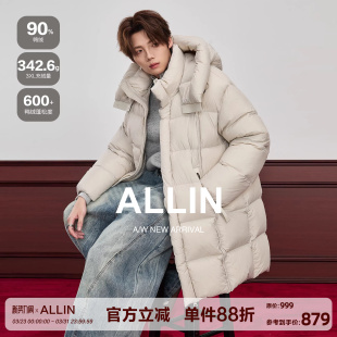 外套 加厚保暖防寒连帽中长款 ALLIN 90绒宽松h型羽绒服大衣男冬季