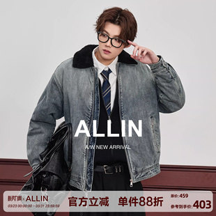 撞色翻领做旧情侣底特律外套 毛领水洗牛仔衣夹克男冬季 ALLIN 美式