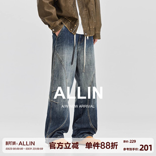 复古水洗牛仔裤 子阔腿休闲长裤 男春秋季 高街宽松直筒裤 美式 ALLIN