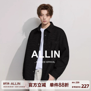 男春秋重磅肌理感宽松衬衣情侣翻领休闲外套 衬衫 ALLIN 雪尼尔长袖
